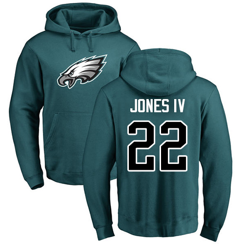 Men Philadelphia Eagles 22 Sidney Jones Green Name and Number Logo NFL Pullover Hoodie Sweatshirts